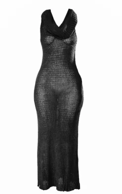 Petite Black Roll Neck Knitted Midaxi Dress