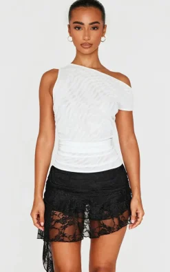 Petite Black Ruched Lace Ruffle Skort