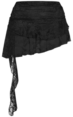 Petite Black Ruched Lace Ruffle Skort