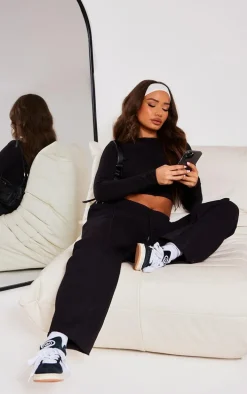 Petite Black Seam Detail Long Sleeve Top