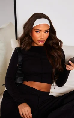 Petite Black Seam Detail Long Sleeve Top