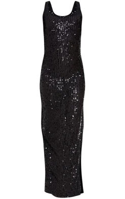 Petite Black Sequin Sheer Maxi Dress