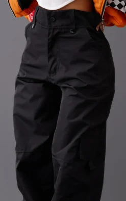 Petite Black Shell Straight Cargo Pocket Sweatpants