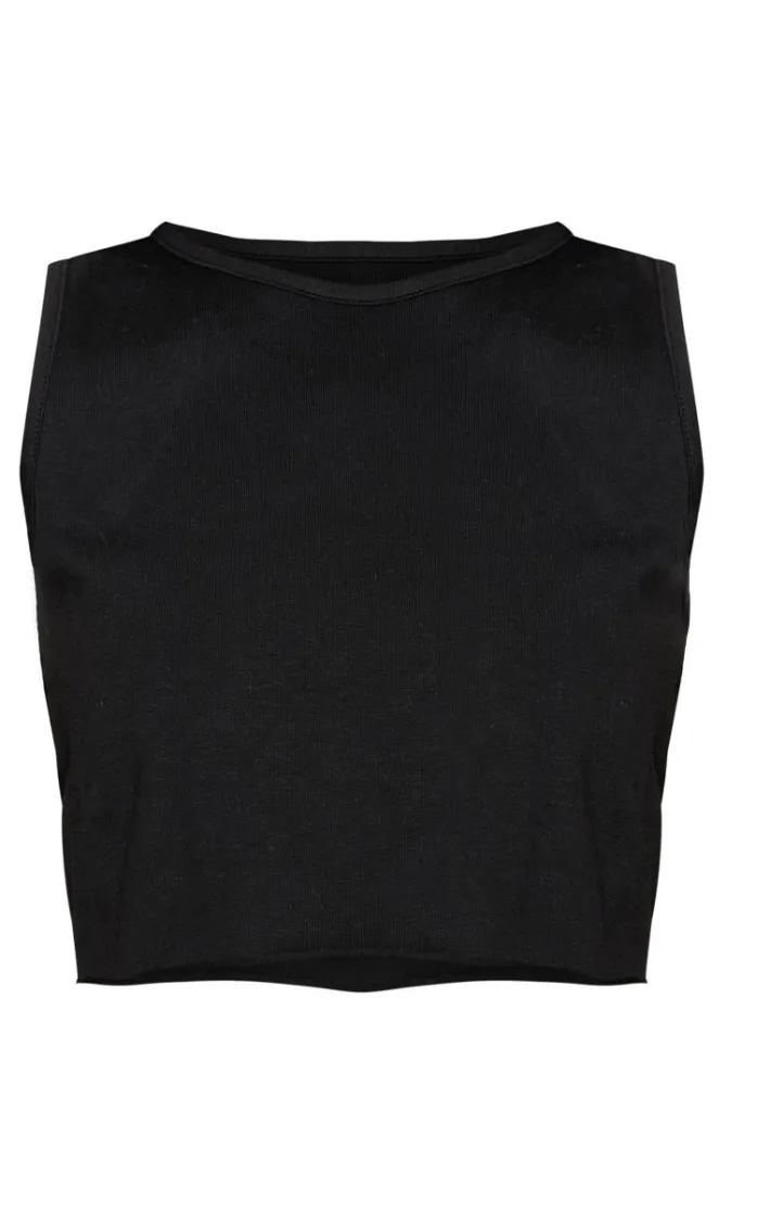 Petite Black Sleeveless Raw Edge Tank Top
