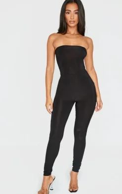 Petite Black Slinky Bandeau Jumpsuit