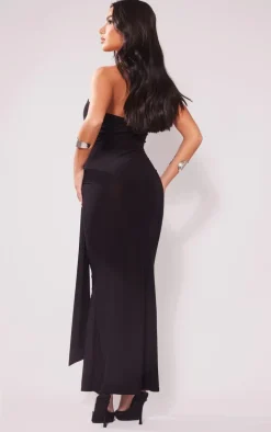 Petite Black Slinky Bandeau Cut Out Maxi Dress