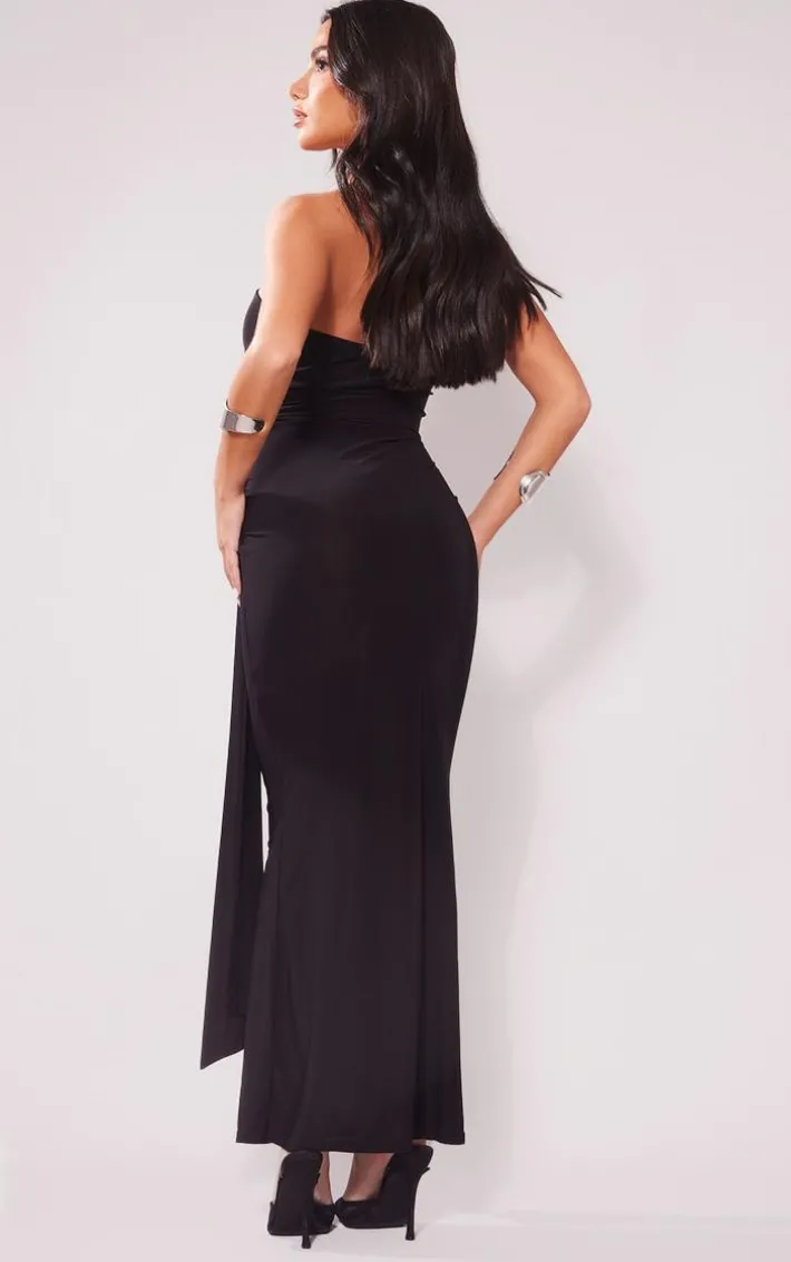 Petite Black Slinky Bandeau Cut Out Maxi Dress