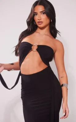 Petite Black Slinky Bandeau Cut Out Maxi Dress