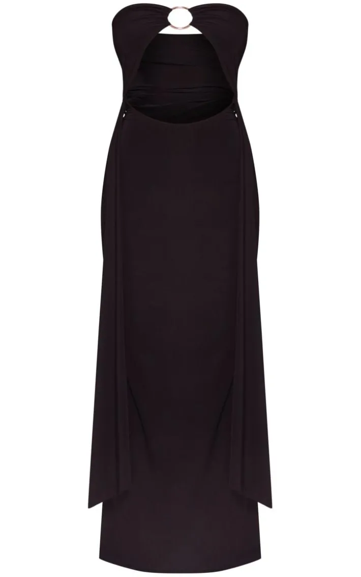 Petite Black Slinky Bandeau Cut Out Maxi Dress