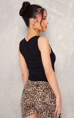 Petite Black Slinky Boat Neck Top