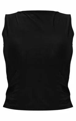Petite Black Slinky Boat Neck Top