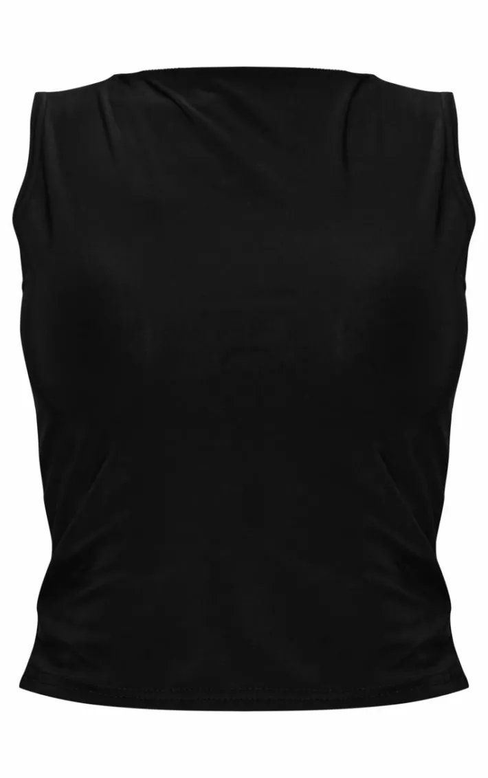 Petite Black Slinky Boat Neck Top