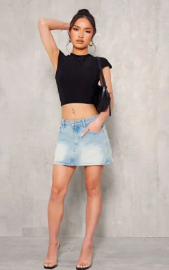 Petite Black Slinky Cap Sleeve Crop Top