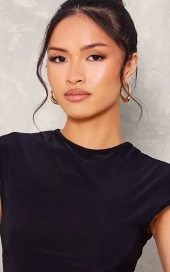 Petite Black Slinky Cap Sleeve Crop Top