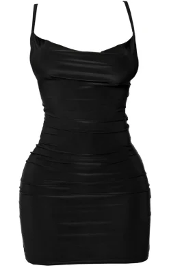 Petite Black Slinky Cowl Neck Dress