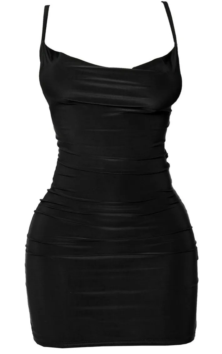 Petite Black Slinky Cowl Neck Dress