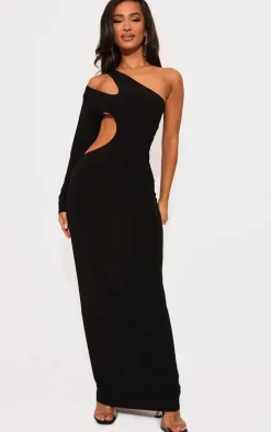 Petite Black Slinky Cut Out Maxi Dress