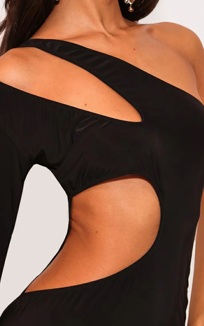 Petite Black Slinky Cut Out Maxi Dress