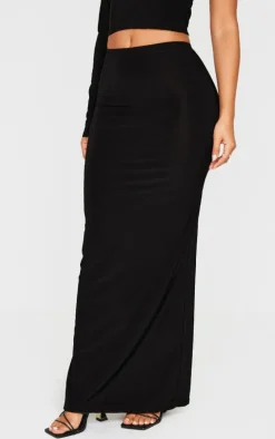Petite Black Slinky High Waist Maxi Skirt