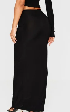 Petite Black Slinky High Waist Maxi Skirt