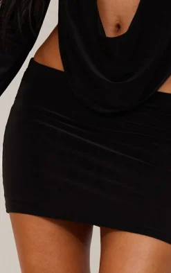 Petite Black Slinky Low Rise Micro Mini Skirt