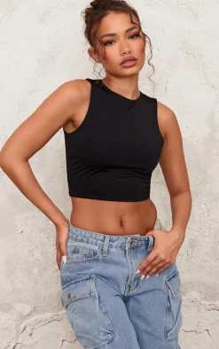 Petite Black Slinky Racer Crop Top