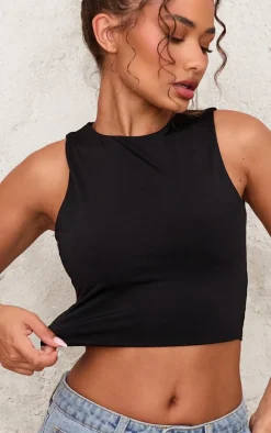 Petite Black Slinky Racer Crop Top