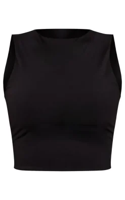 Petite Black Slinky Racer Crop Top