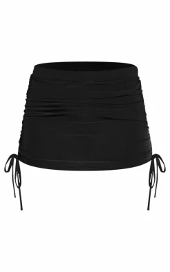 Petite Black Slinky Ruched Mini Skirt