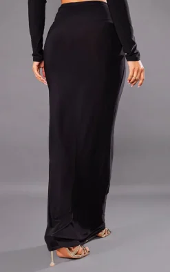 Petite Black Slinky Trim Detail Midaxi Skirt