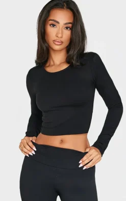 Petite Black Snatched Sculpt Long Sleeve Top