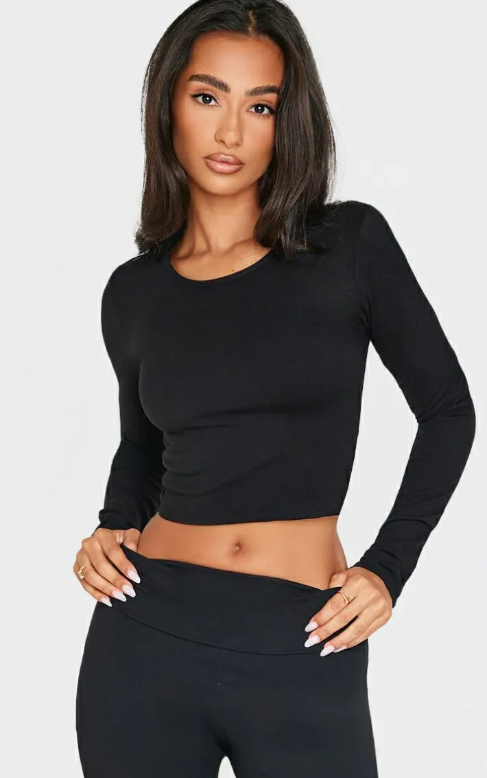 Petite Black Snatched Sculpt Long Sleeve Top