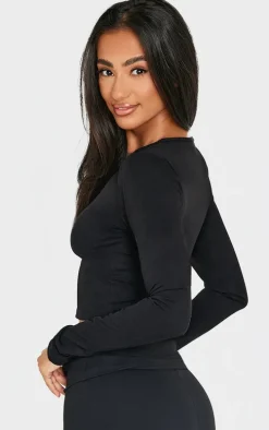 Petite Black Snatched Sculpt Long Sleeve Top