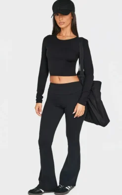 Petite Black Snatched Sculpt Long Sleeve Top