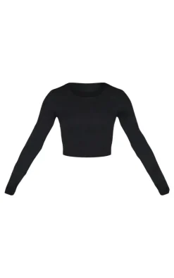 Petite Black Snatched Sculpt Long Sleeve Top