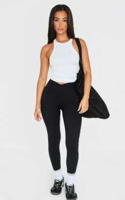 Petite Black Snatched Sculpt Wrap Over Leggings