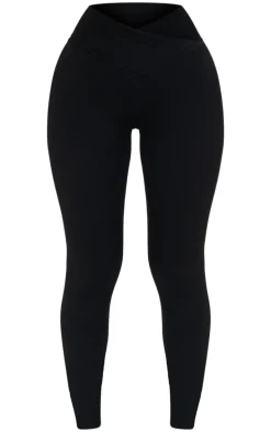 Petite Black Snatched Sculpt Wrap Over Leggings