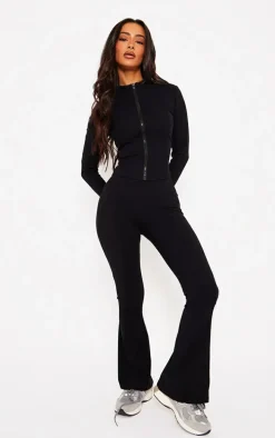 Petite Black Snatched Sculpt Seam Detail Flared Pants