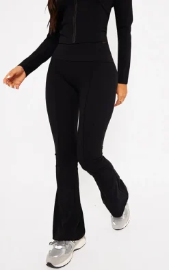 Petite Black Snatched Sculpt Seam Detail Flared Pants