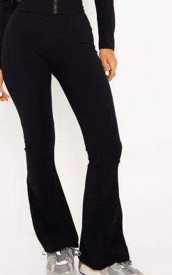 Petite Black Snatched Sculpt Seam Detail Flared Pants