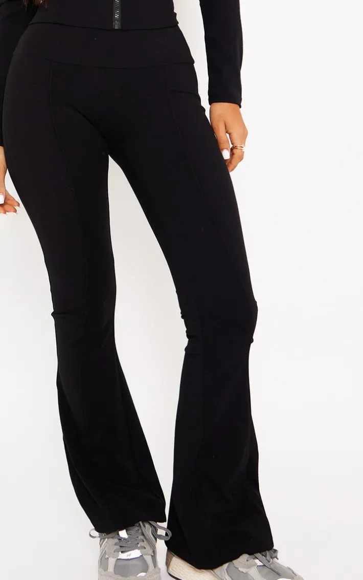 Petite Black Snatched Sculpt Seam Detail Flared Pants