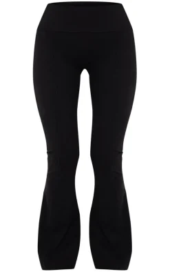 Petite Black Snatched Sculpt Seam Detail Flared Pants