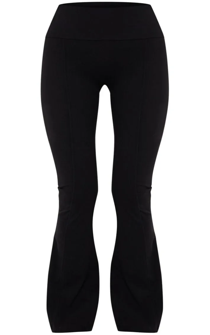 Petite Black Snatched Sculpt Seam Detail Flared Pants
