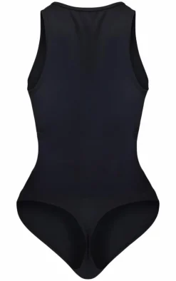 Petite Black Snatched Sculpt Racer Bodysuit