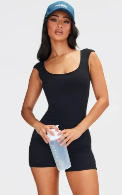 Petite Black Snatched Sculpt Open Back Unitard