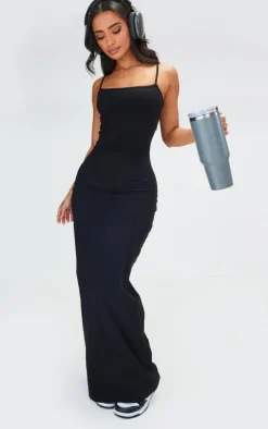 Petite Black Snatched Sculpt Strappy Maxi Dress