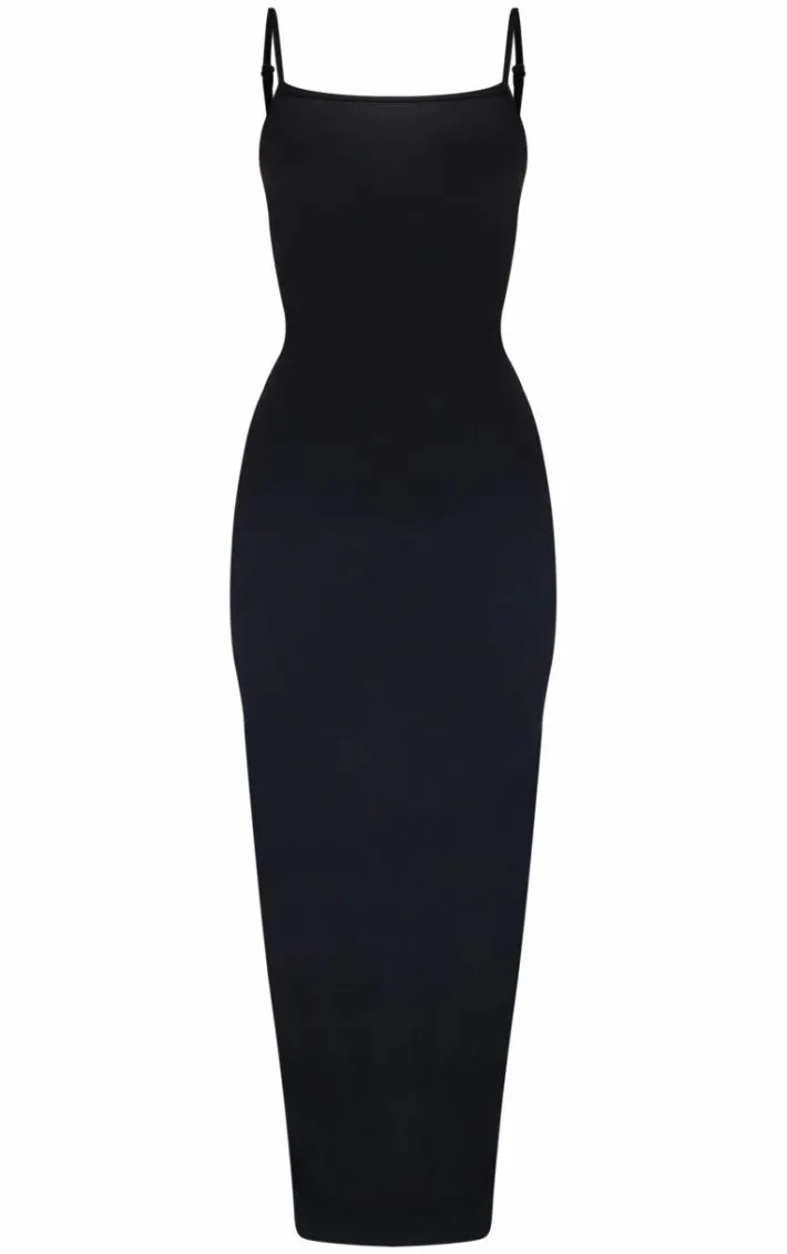 Petite Black Snatched Sculpt Strappy Maxi Dress