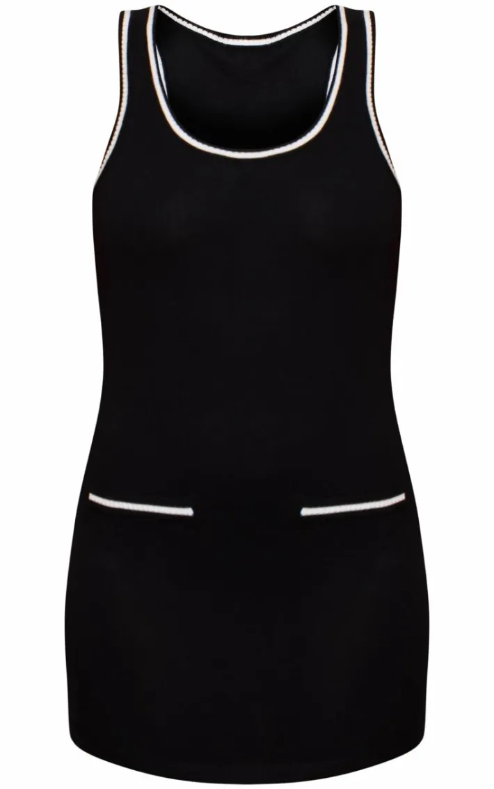 Petite Black Soft Knitted Sleeveless Mini Dress With Contrast Details