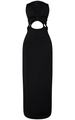 Petite Black Soft Touch Cut Out Maxi Dress With Knot Details