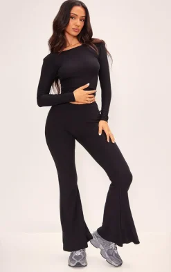 Petite Black Soft Touch Long Sleeve Longline Top